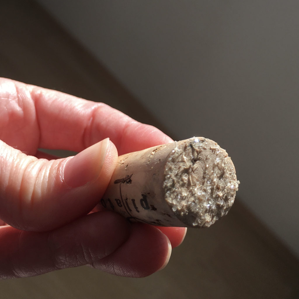 Tartrate crystals on wine cork